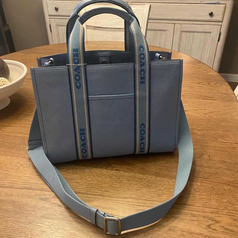 Coach Light Blue Tote with Logo Straps